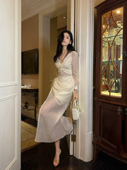 Pretty Mermaid V Neckline Chiffon Ankle Length Evening Dress Prom Dresses SD2845