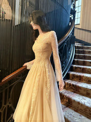 Modest A line V Neckline Lace Ankle Length Evening Dress Prom Dresses SD2846