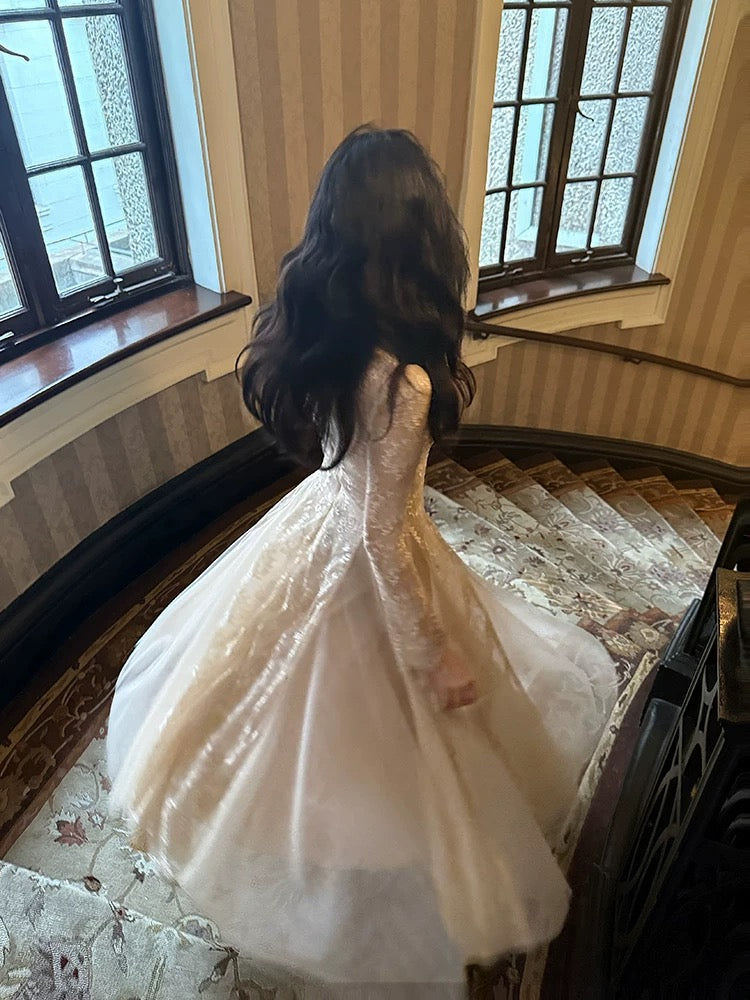 Modest A line V Neckline Lace Ankle Length Evening Dress Prom Dresses SD2846