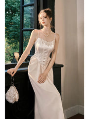 Pretty A line Spaghetti Straps Pink Ankle Length Evening Dress Prom Dresses SD2850