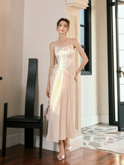 Pretty A line Spaghetti Straps Pink Ankle Length Evening Dress Prom Dresses SD2850