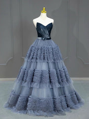 Sexy Ball Gown Sweetheart Neckline Gray Tulle Evening Dress Prom Dresses SD2859