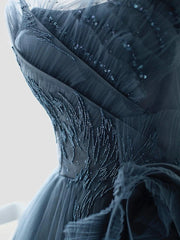 Sexy Ball Gown Spaghetti Straps Neckline Gray Tulle Evening Dress Prom Dresses SD2860