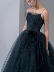 Sexy Ball Gown Spaghetti Straps Neckline Gray Tulle Evening Dress Prom Dresses SD2860