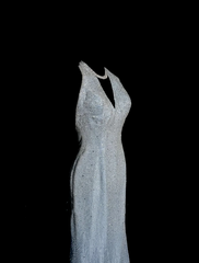 Vintage Mermaid Halter Neck Blue Sequin Prom Gown Fairy Prom Dresses SD2905