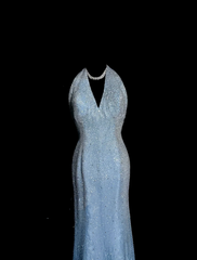 Vintage Mermaid Halter Neck Blue Sequin Prom Gown Fairy Prom Dresses SD2905