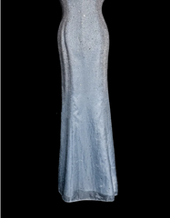 Vintage Mermaid Halter Neck Blue Sequin Prom Gown Fairy Prom Dresses SD2905