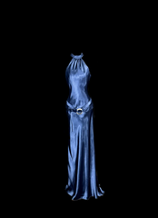 Vintage Mermaid Halter Neck Blue Satin Backless Prom Gown Fairy Prom Dresses SD2905