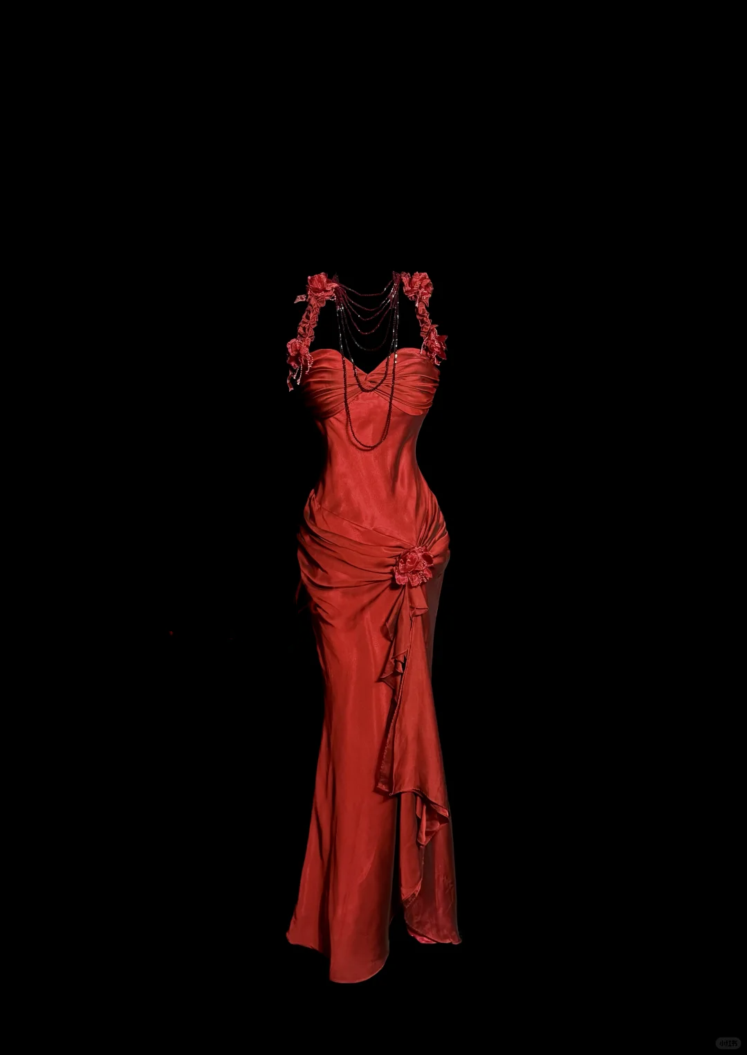 Aesthetic Mermaid Halter Neckline Red Satin Prom Dress Ruffle Long Party Dress SD2912