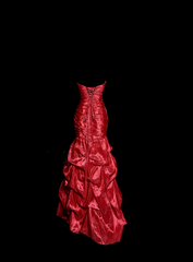Aesthetic Mermaid Strapless Neckline Red Taffeta Prom Dress Ruffle Long Party Dress SD2917
