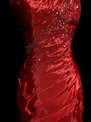 Aesthetic Mermaid Strapless Neckline Red Taffeta Prom Dress Ruffle Long Party Dress SD2917