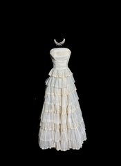 Vintage Ball Gown Strapless White Lace Prom Gown Fairy Prom Dresses SD2921