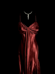 Vintage Mermaid Spaghetti Straps Satin Burgundy Prom Gown Fairy Prom Dresses SD2923