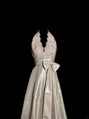 Vintage A line V Neckline Champagne Lace Prom Gown Fairy Prom Dresses SD2924