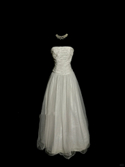 Vintage Ball Gown Strapless Tulle White Prom Gown Fairy Prom Dresses SD2932