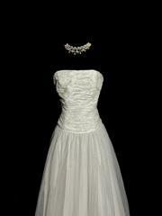 Vintage Ball Gown Strapless Tulle White Prom Gown Fairy Prom Dresses SD2932