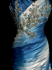 Vintage Mermaid Sweetheart Sleeveless Long Blue Prom Gown Fairy Prom Dresses SD2934