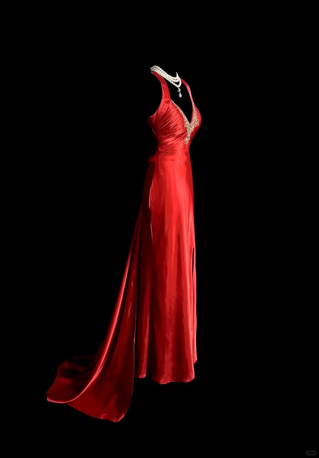 Vintage Mermaid Spaghetti Straps Satin Red Prom Gown Fairy Prom Dresses SD2935