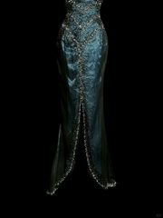 Vintage Mermaid Sweetheart Sleeveless Long Blue Slit Prom Gown Fairy Prom Dresses SD2936