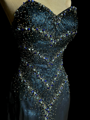 Vintage Mermaid Sweetheart Sleeveless Long Blue Slit Prom Gown Fairy Prom Dresses SD2936