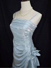 Retro Baby Blue Vintage Floral Dress Asymmetrical Hem Prom Gown SD2954