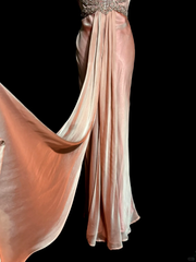 Vintage Mermaid V Neckline Pink Backless Long Prom Gown Fairy Prom Dresses SD2956