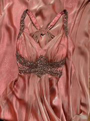 Vintage Mermaid V Neckline Pink Backless Long Prom Gown Fairy Prom Dresses SD2956