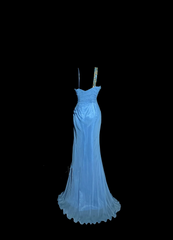 Vintage Mermaid Sweetheart Blue Chiffon Long Prom Gown Fairy Prom Dresses SD2957