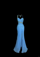 Vintage Mermaid Sweetheart Blue Chiffon Long Prom Gown Fairy Prom Dresses SD2957