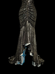 Vintage Mermaid V Neckline Gray Sequin Long Prom Gown Fairy Prom Dresses SD2958