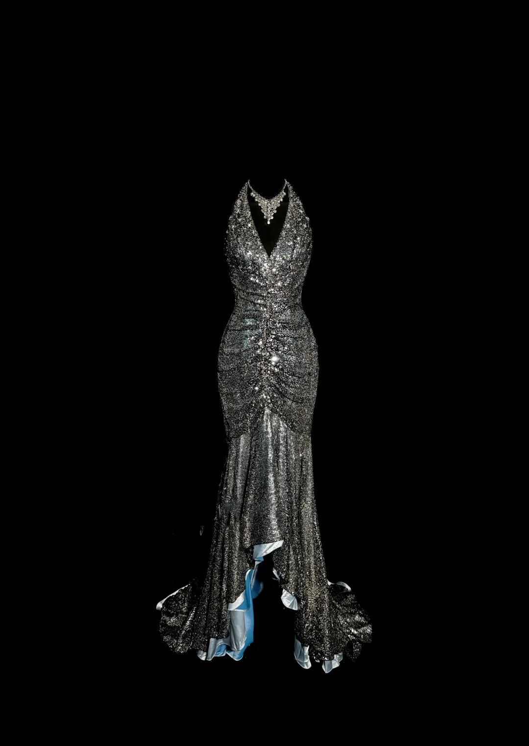 Vintage Mermaid V Neckline Gray Sequin Long Prom Gown Fairy Prom Dresses SD2958