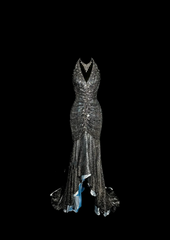 Vintage Mermaid V Neckline Gray Sequin Long Prom Gown Fairy Prom Dresses SD2958