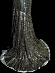 Vintage Mermaid V Neckline Gray Sequin Long Prom Gown Fairy Prom Dresses SD2958