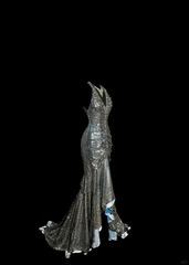 Vintage Mermaid V Neckline Gray Sequin Long Prom Gown Fairy Prom Dresses SD2958