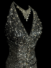 Vintage Mermaid V Neckline Gray Sequin Long Prom Gown Fairy Prom Dresses SD2958