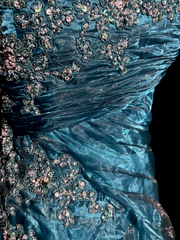 Vintage Mermaid Strapless Tulle Blue Long Prom Gown Fairy Prom Dresses SD2959