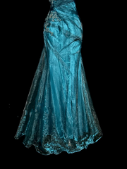Vintage Mermaid Strapless Tulle Blue Long Prom Gown Fairy Prom Dresses SD2959