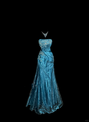 Vintage Mermaid Strapless Tulle Blue Long Prom Gown Fairy Prom Dresses SD2959