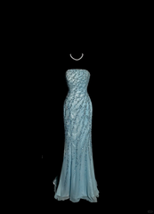 Vintage Mermaid Strapless Tulle Blue Beads Long Prom Gown Fairy Prom Dresses SD2960