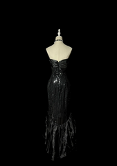 Vintage Mermaid Sweetheart Black Sequin Long Prom Gown Fairy Prom Dresses SD2961
