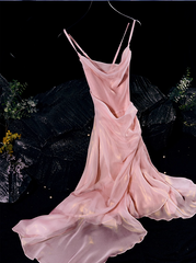 Chic High Low Spaghetti Straps Pink Knee Length Prom Dresses Birthday Outfits SD487