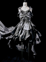 Retro High Low Irregular Spaghetti Straps Gray Short Birthday Dresses Birthday Outfits SD491