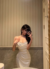 Chic Sheath Spaghetti Straps Long White Prom Dresses Birthday Outfits SD566