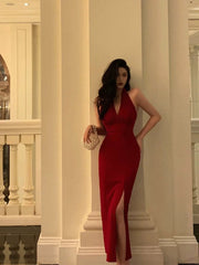 Sexy Sheath V Neckline Red Knee Length Prom Dresses Birthday Outfits SD590