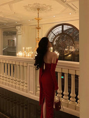 Gorgeous Sheath One Shoulder Sleeveless Date Night Dress Red Ruffle Prom Dresses Birthday Outfits SD680