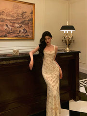 Gorgeous Sheath Spaghetti Straps Date Night Dress Floral Prom Dresses Birthday Outfit SD729