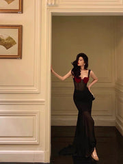 Sexy Sheath Straps Black Long Velvet Prom Dresses Birthday Outfits SD751