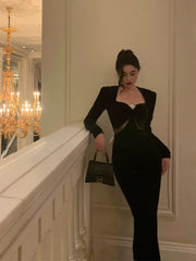 Gorgeous Sheath Strapless Long Sleeves Black Date Night Dress Prom Dresses Birthday Outfit SD755