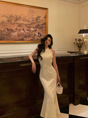 Stunning Sheath Jewel Neckline White Pleated Prom Dresses Birthday Outfit SD779