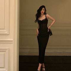 Gorgeous Sheath Straps Date Night Dress Black Prom Dresses Party Dress Birthday Outfits SD785